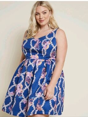 Modcloth Blue Floral Dress with Cream Label